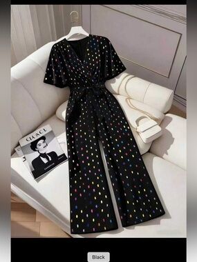 Cravure Plus Size Women Laser Sequin Waist Cinching Elegant Jumpsuit 2xl BNWOT